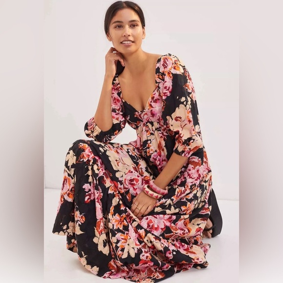 Anthropologie Dresses & Skirts - Anthropologie Dress Womens Large   Floral Maxi Bustier Neckline Coastal
